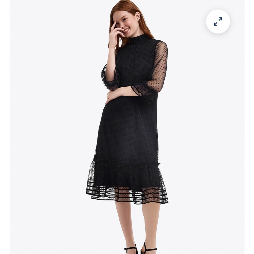 Draper James Black Long Sleeve Shift Dress in Tulle